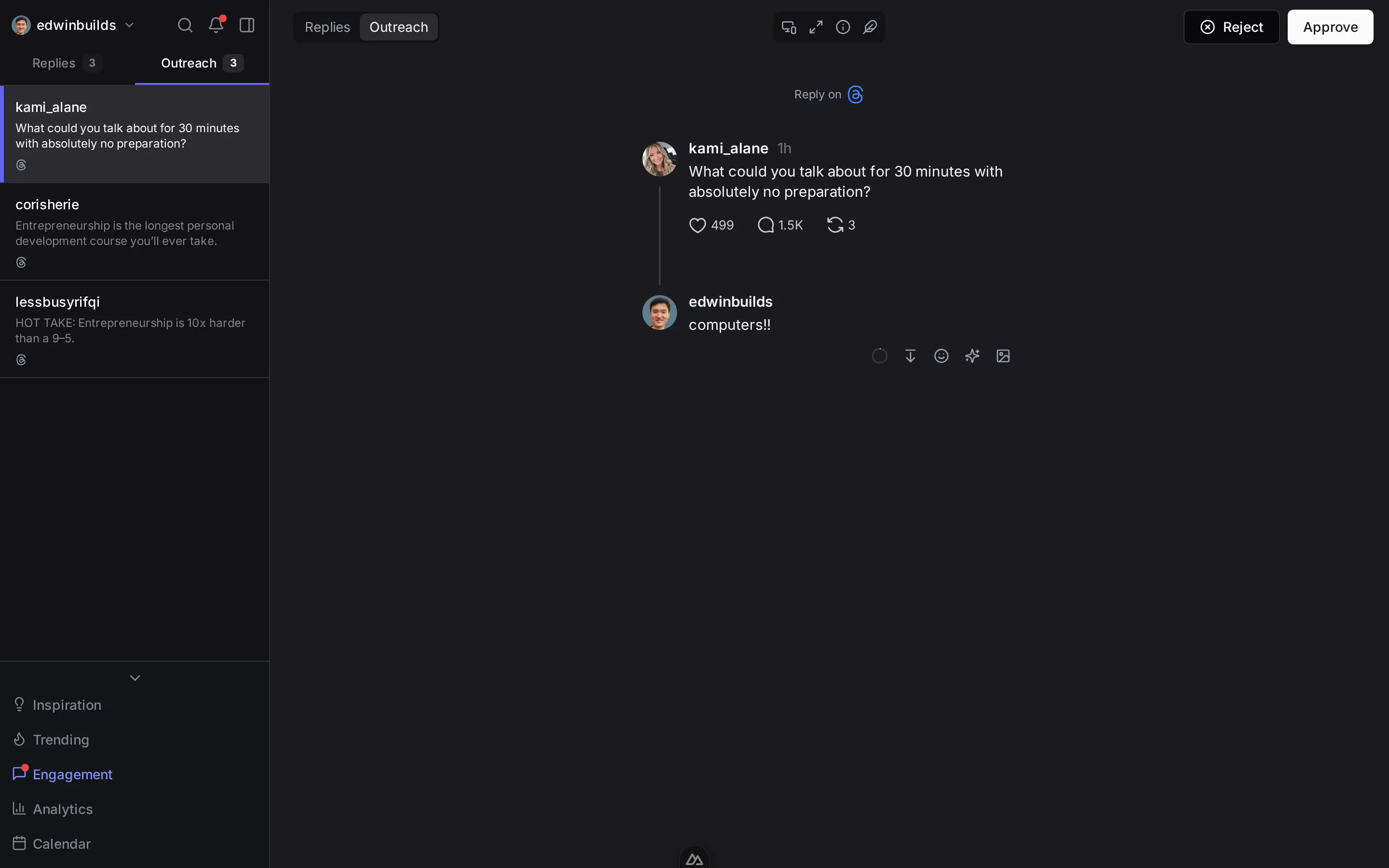 ElvenFlow outreach with relevant posts and drafted comments
